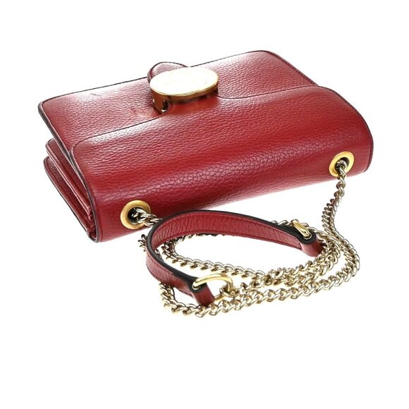 GUCCI Logo Interlocking G Chain Shoulder Bag Leather Red GHW Italy 58KA971 - Picture 5 of 16